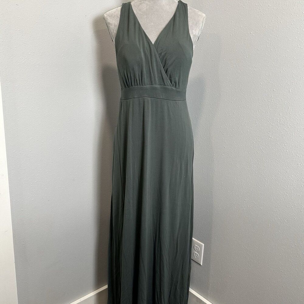 Soma Infinites WKND Maxi Bra Dress M Green Jersey Sleeveless Faux Wrap Womens